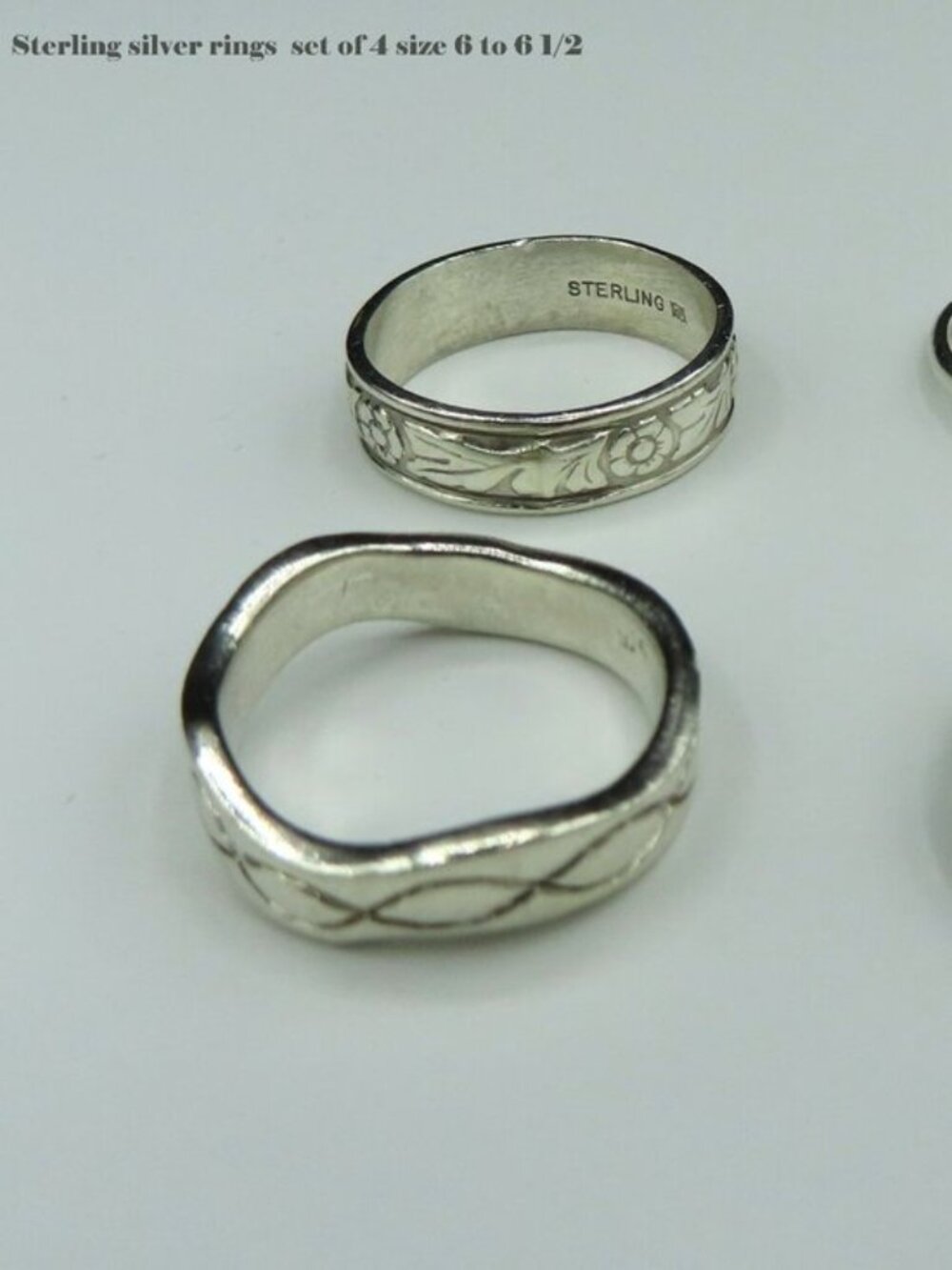 Sterling Silver Rings Set of 4 Size 6 to 6.5 - Picture 3 of 14